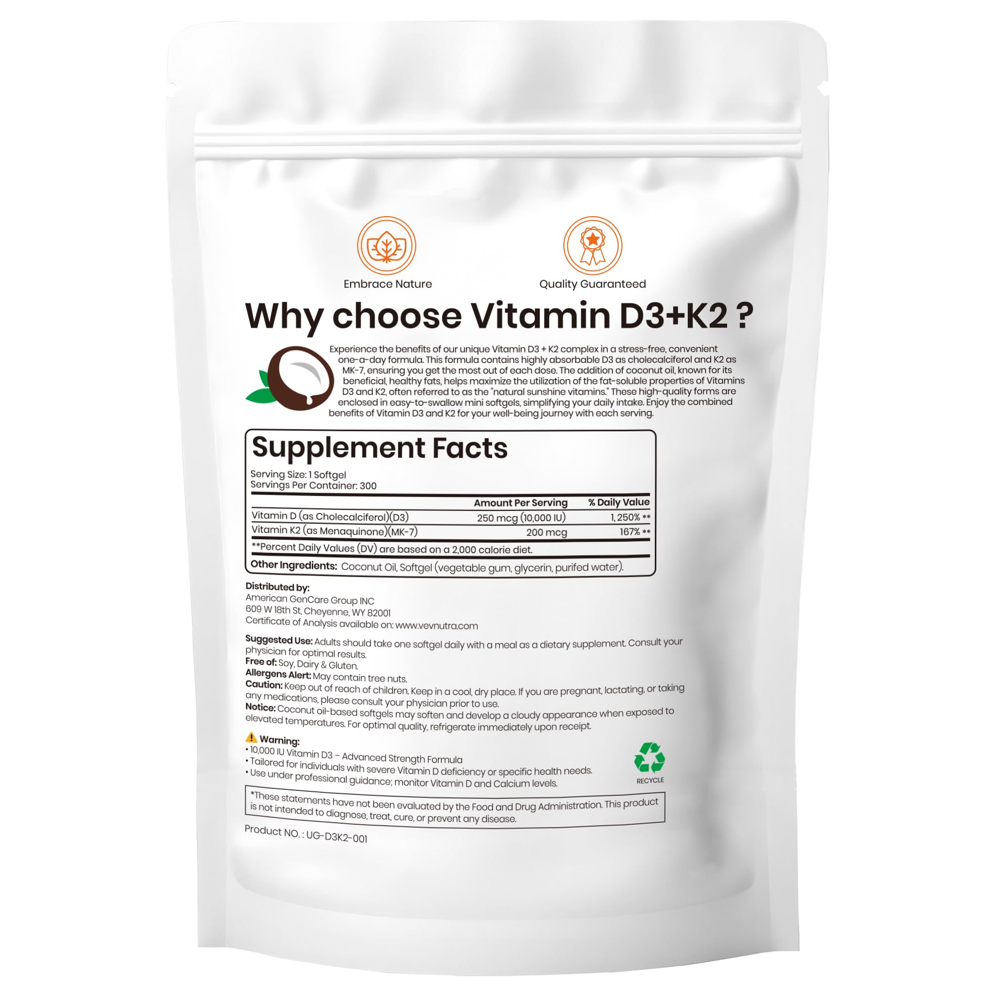VEV Vitamin D3 K2 10,000 IU, 200 mcg K2, 300 Coconut Oil Softgels — Amazon image 8