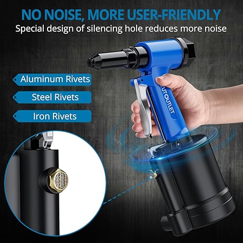 Miniatura 3 de AUTOUTLET Pistola neumática de tuerca remachadora resistente, remachadora hidráulica de aire con 5 piezas nasales de 332 pulgadas, 18 pulgadas, 532