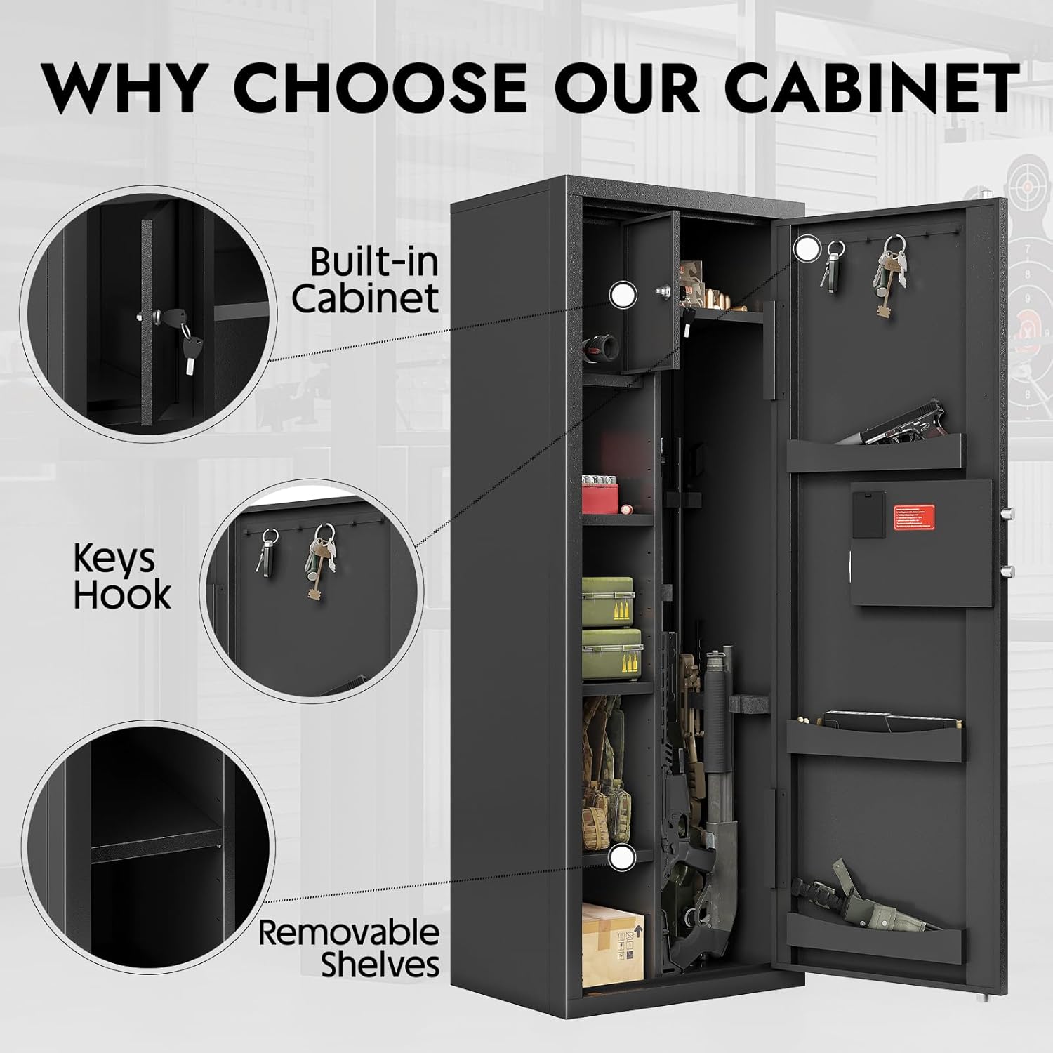 KAER Gun Safe, 8-12 Gun Safes for Rifles and Pistols, Rifle Safe, Large Gun Safe with Storage Cabinet, Rifle Safe for Home Defense with Electronic Keypad & Adjustable Gun Racks & Pistol Storage