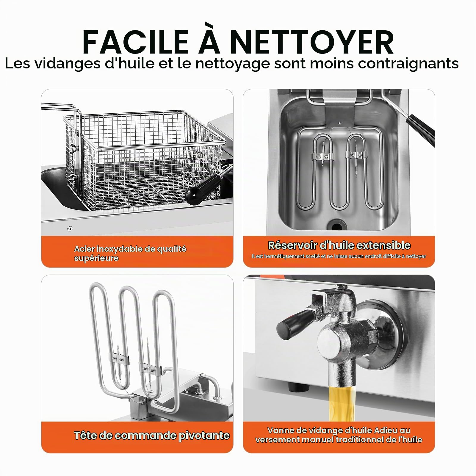 VEVOR Friteuse commerciale 3000 W, friteuses à bain d'huile électrique avec panier, en acier inox épaissi, 5,9 L, avec contrôle du temps et de la température, pour cuisine, restaurant, café, argenté