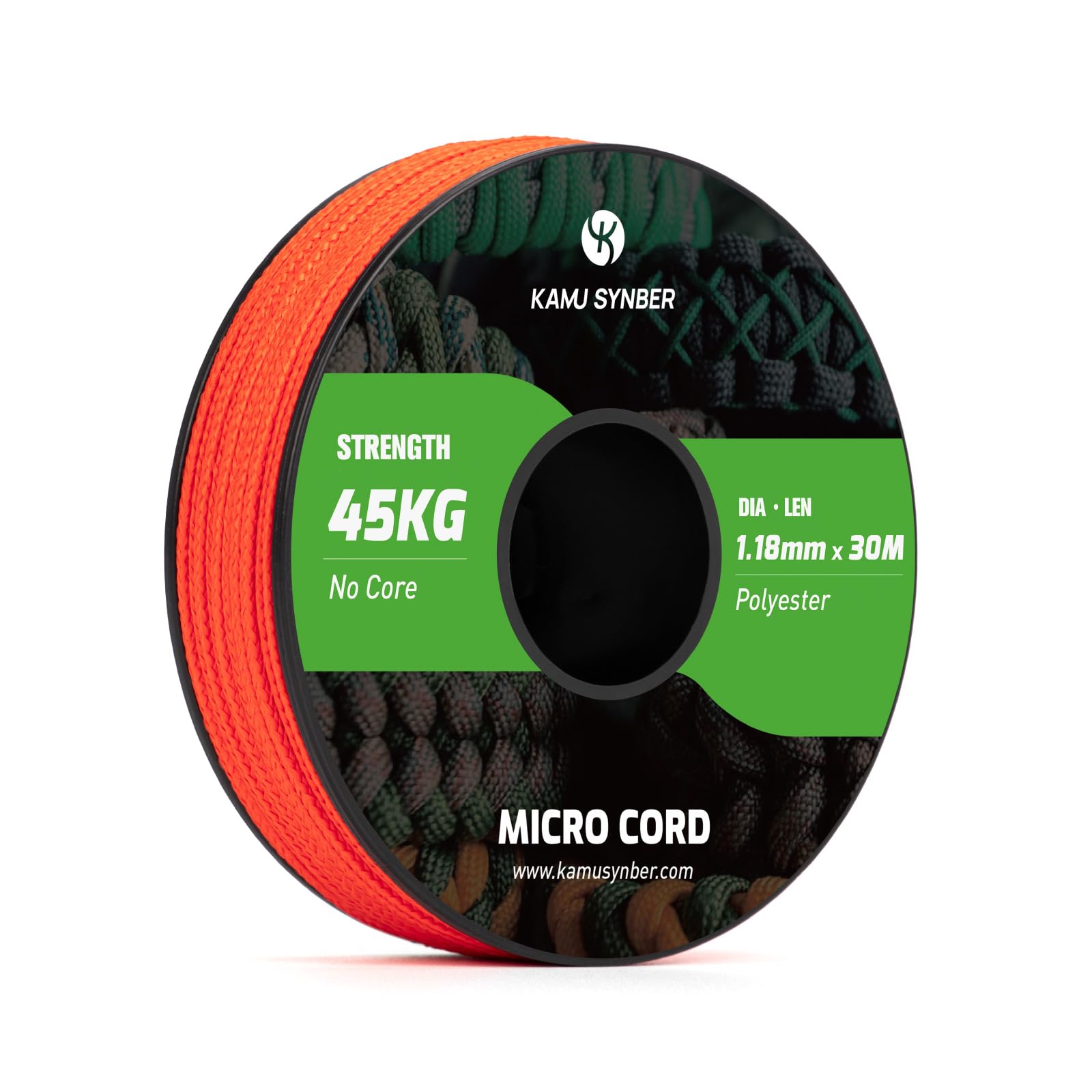 Kamu Synber Micro Cord 1.18mm Paracord Braided Rope 30m Spool for Bracelet, Crafting, Jewelry Making, Key Chains | Support 45kg | Neon Orange