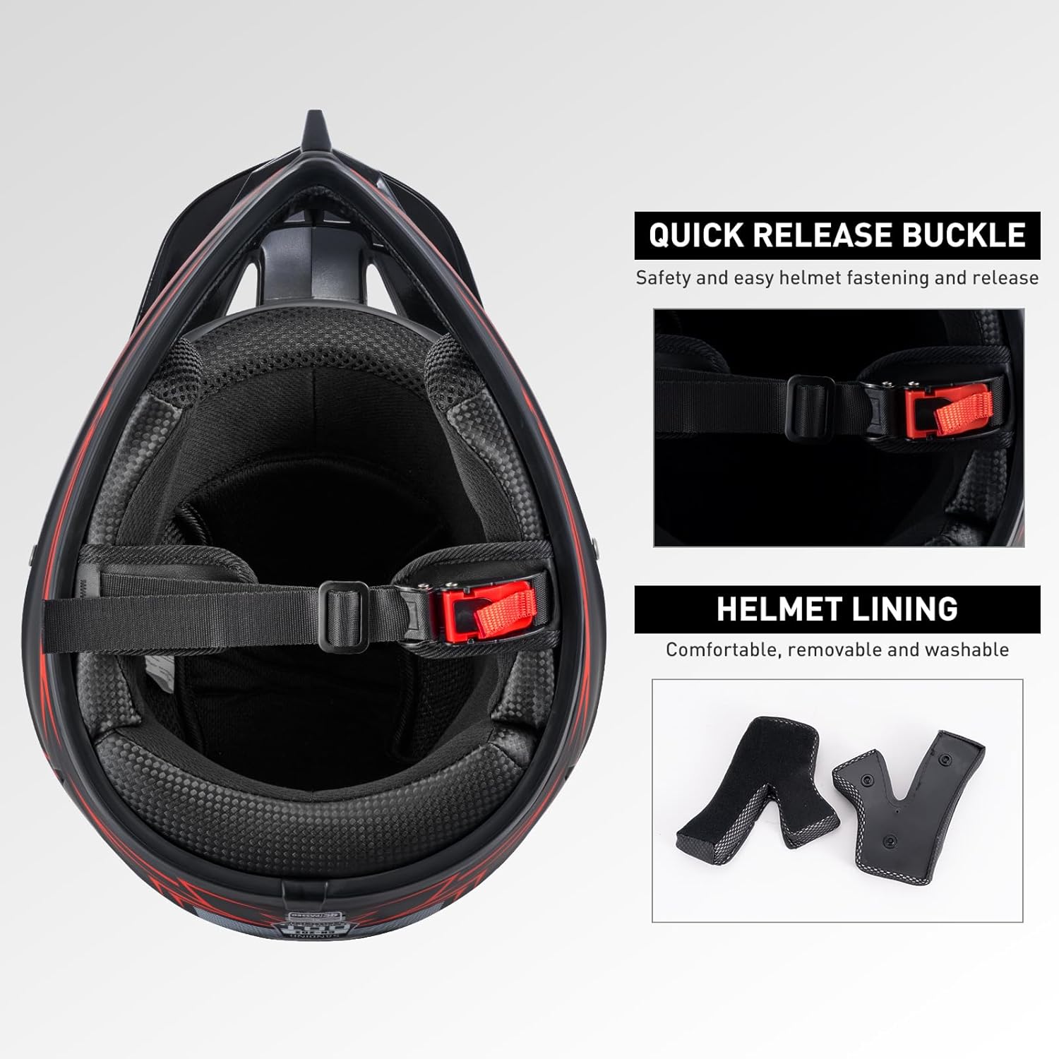 SPARK DOT Approved Youth Motocross Helmet Kids Dirt Bike Helmets - Full Face, Lightweight & Breathable for Off-Road E-Bike BMX MX ATV (with Gloves Goggles Mask) 4Pcs Set, Black Red, Medium (57-58cm)