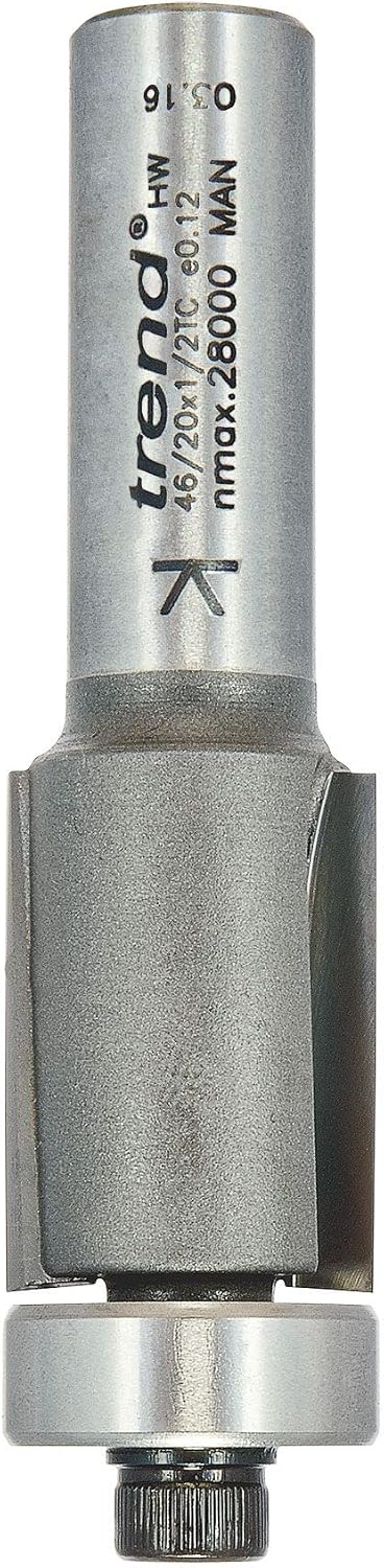 Trend Professional 1/2" Shank Bearing Guided Trimming Router Cutter Bit - 46/20X1/2TC X Diameter 19mm; Cutting length 25mm Tungsten Carbide Tipped