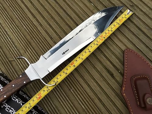 Miniatura 6 de Perkin Cuchillo de caza con funda de cuero, hoja de acero 440C con mango de madera de nogal