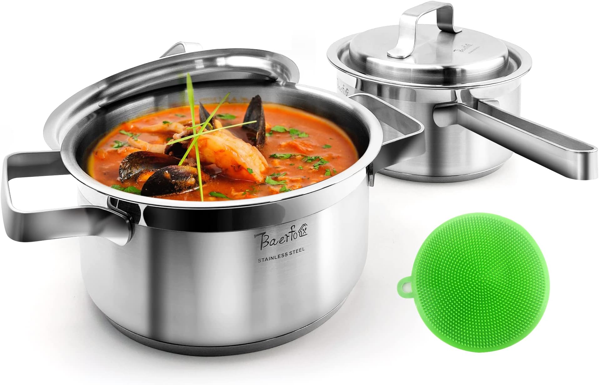 4 Piece Pots and Pans Set, Cookware Set - Healthy Pot Sets with Stainless Steel Lids and Handles - Dishwasher Safe