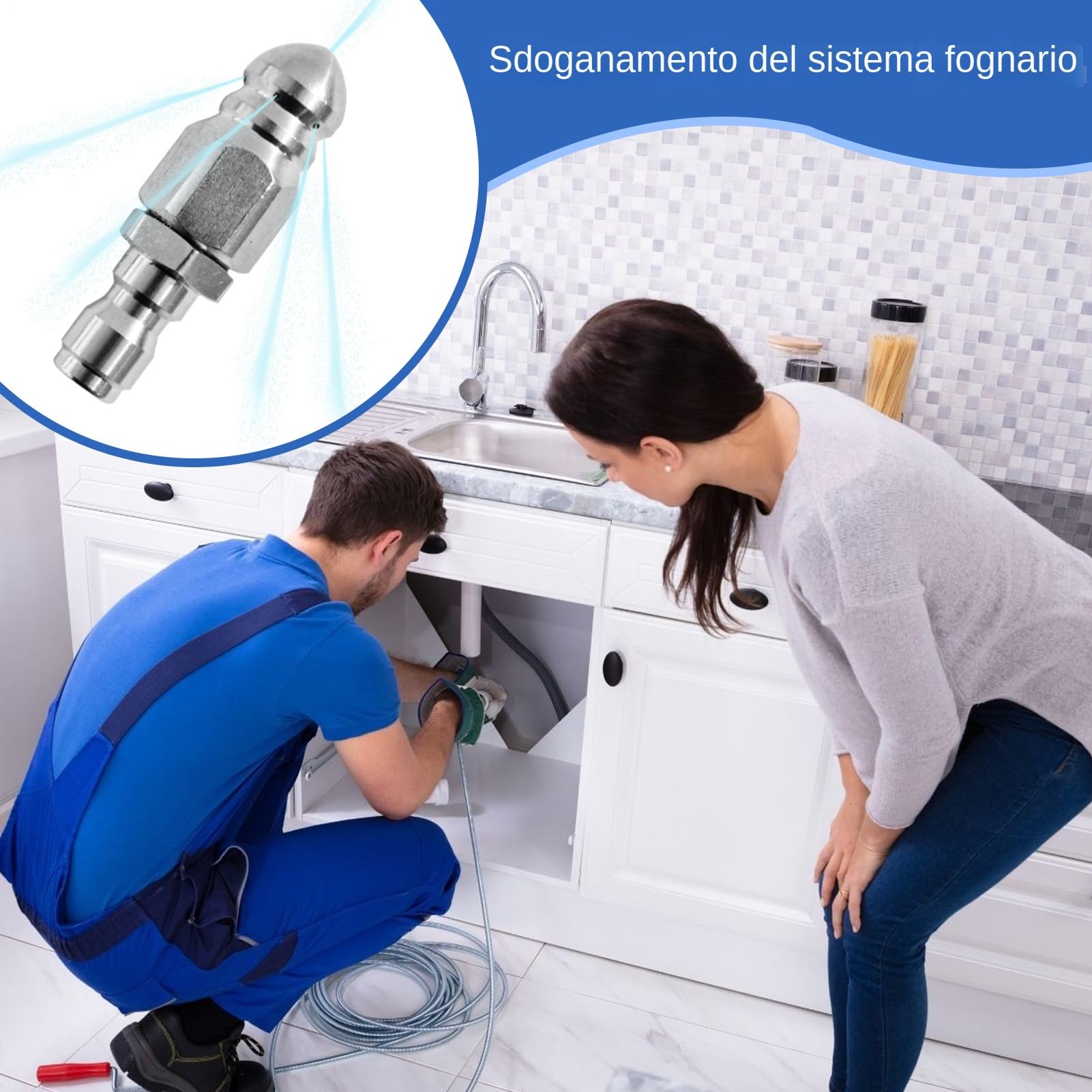 Ugello Per La Pulizia Degli Scarichi, Ugello Per Getto Fognario Da 56mm, UgelloPer Pulizia Fogne, Ugelo Disostruente, Accessorio Potente PerPulizia Tubazioni E Liquami