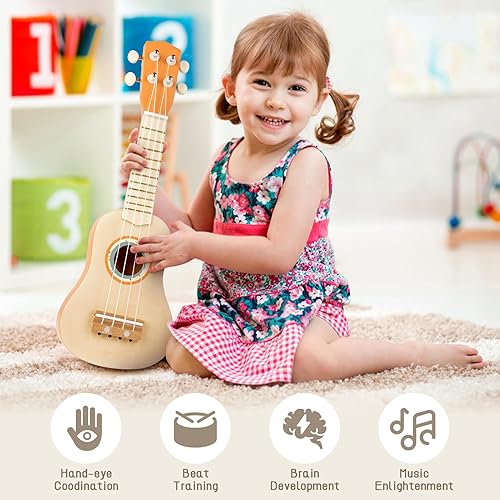 Miniatura 4 de Juego de guitarra para niños, instrumentos musicales 7 en 1 para niños pequeños de 2 a 4 años, juguetes musicales de madera para niños y niñas de 2,