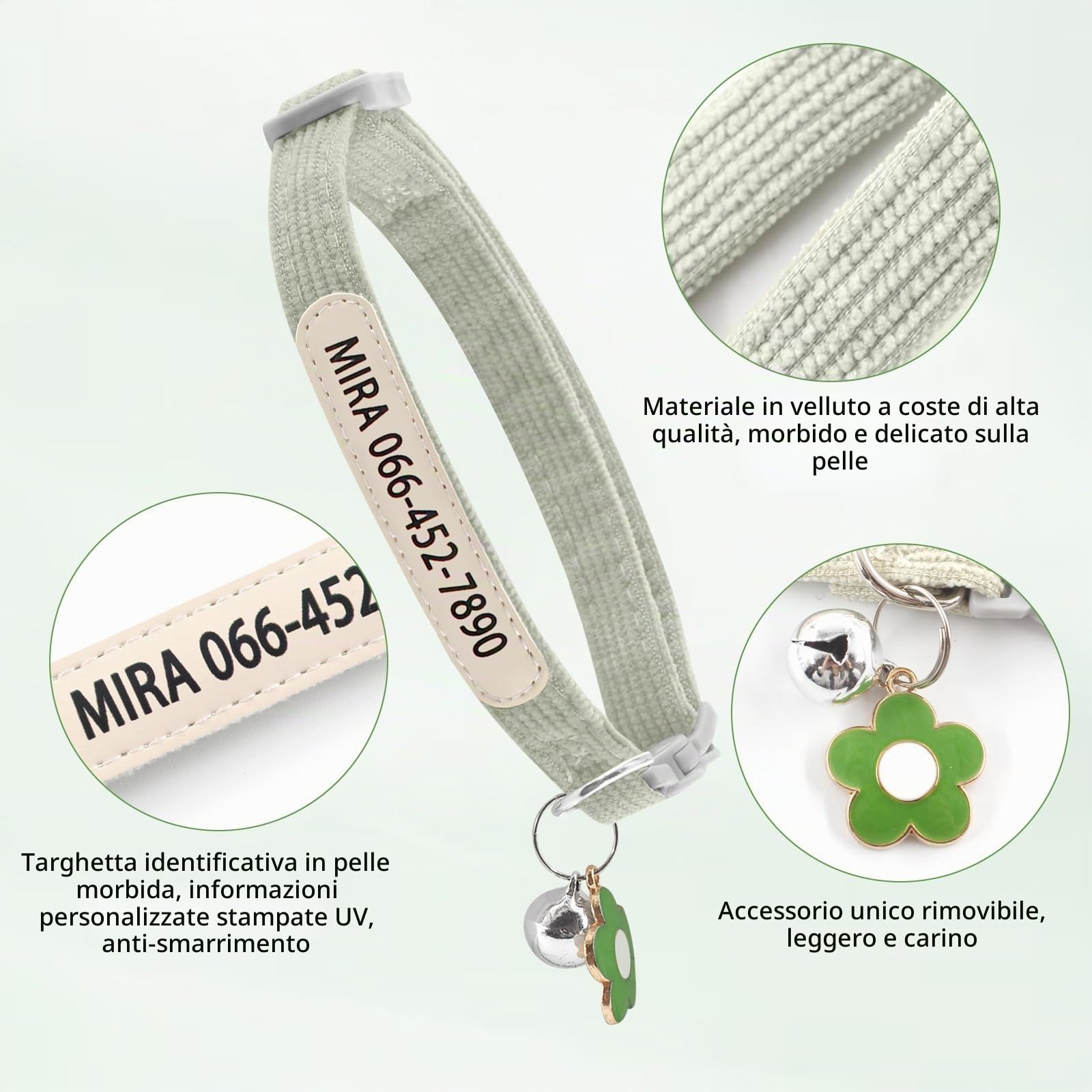 Collare per gatti personalizzato con stampa UV nome e numero di telefono – Collare regolabile per animali domestici con campana