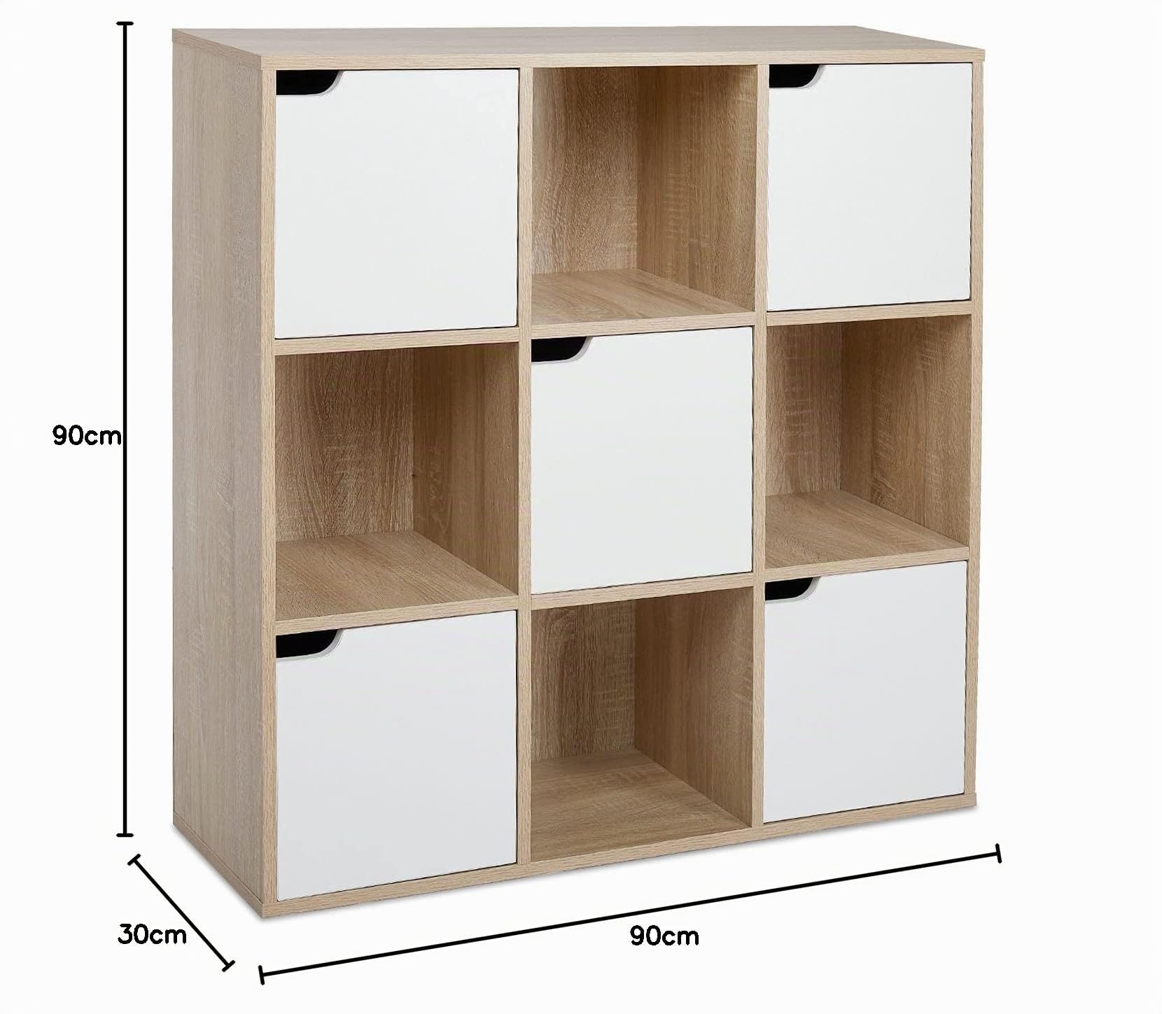 Meerveil Étagère de Rangement 9 Cubes Bibliothèque en Bois Armoire de Rangement, Inclus 4 Cubes Ouvertes et 5 Cubes avec Portes pour Salon Bureau Style Moderne, Chêne