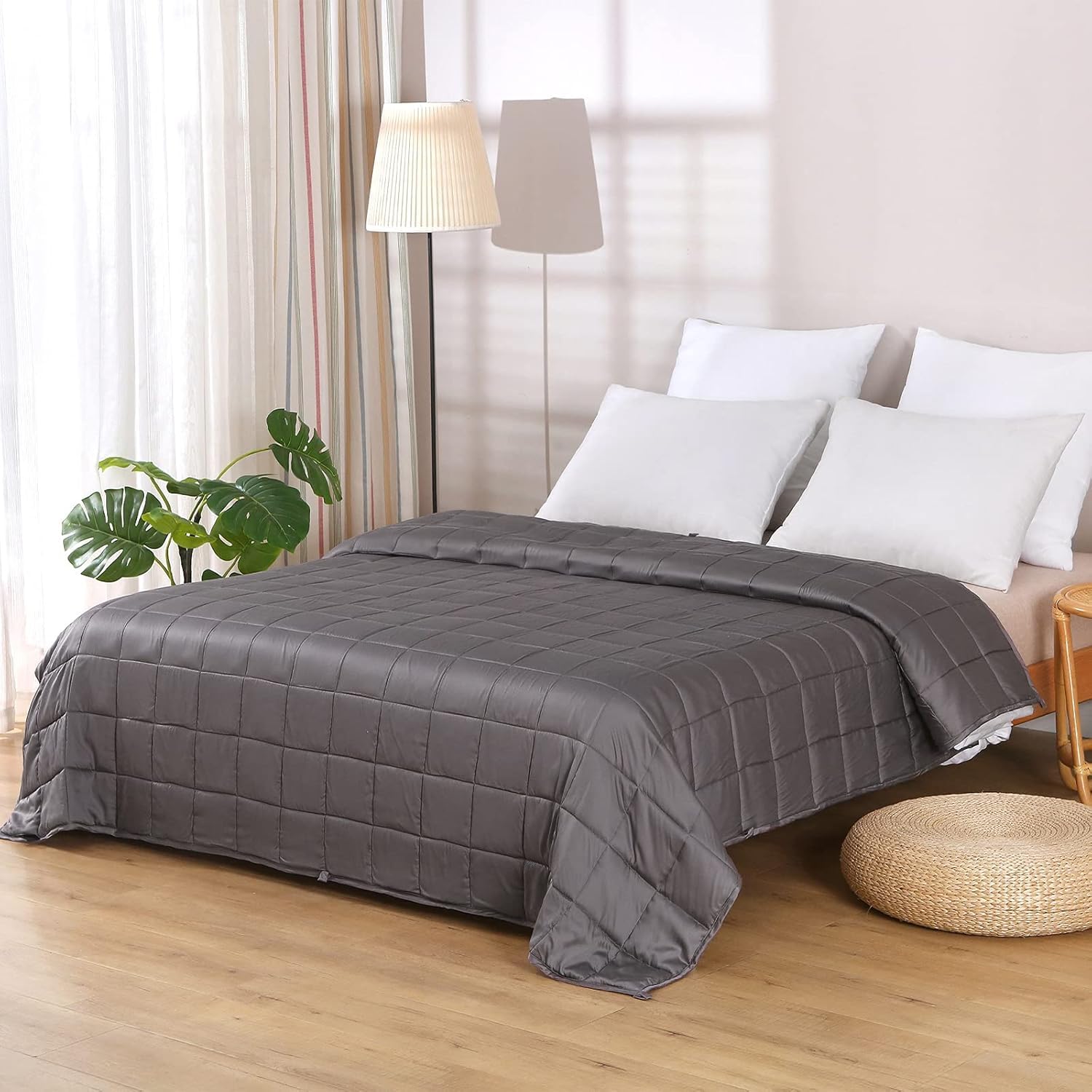 ZonLi Couverture lestée rafraîchissante pour dormeurs Chauds, 100% Viscose de Bambou, Naturelle, Respirante pour Adultes - Grand lit, 121,9 x 182,9 cm, 6,8 kg, Gris