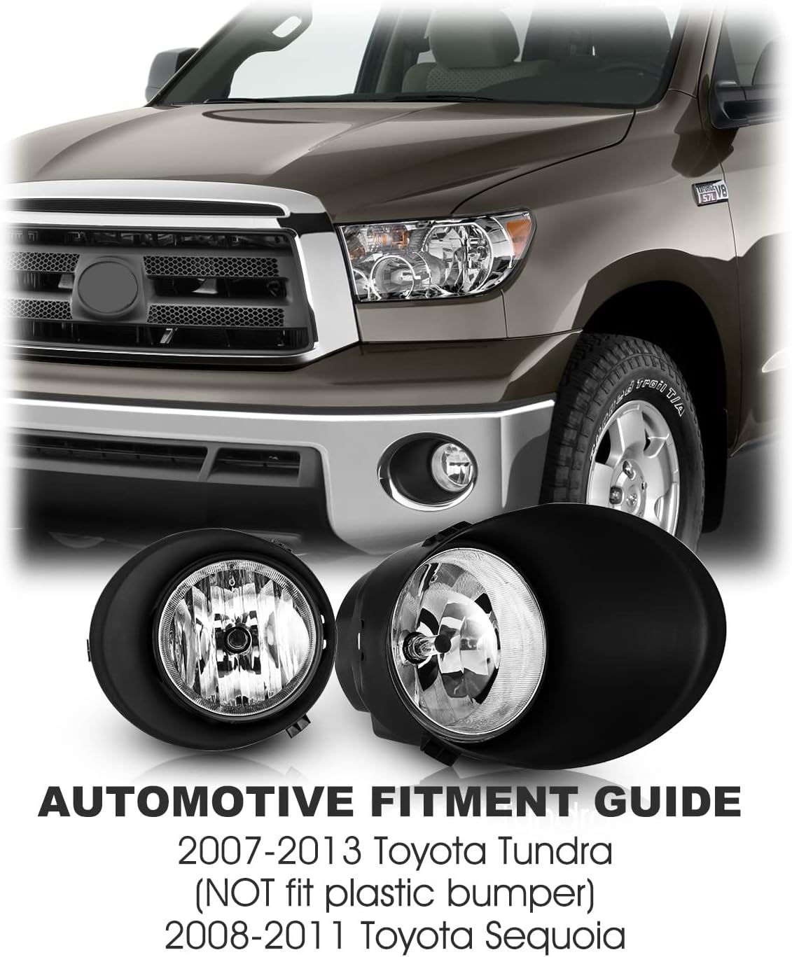 AUTOWIKI Fog Lights for 2007-2013 Toyota Tundra, 2008-2011 Toyota Sequoia (w/Metal Bumper Only) 1 Pair Fog Lamps Assembly Replacement with Switch and Wiring Harness