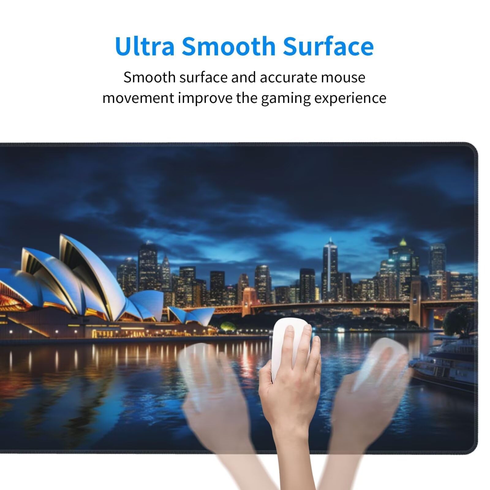 Gaming Mauspad XXL 1200x600x3mm Mousepad Verlängertes Groß Mauspad Schreibtischauflage,Genähte Kanten rutschfeste Gummibasis,Verbessert Präzision Geschwindigkeit Home Office Sydney Nachtszene L-1716