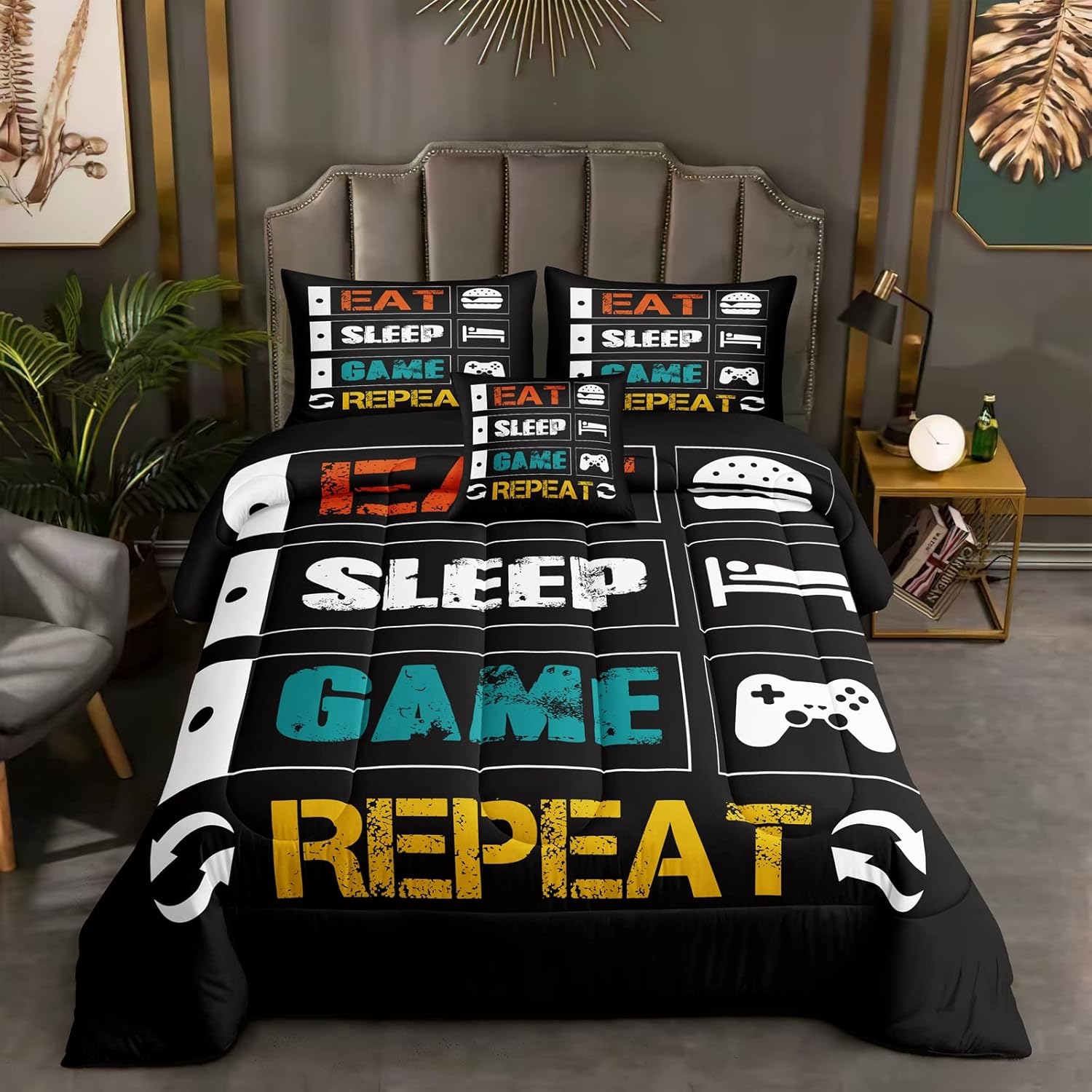 ROWADALO 5 Pieces Gaming Bedding Set for Boys Gamer Comforter Set Twin Size,Game Controller Comforter for Boys Kids Teen 3D Gamepad Microfiber Bedding Sets 5 Pieces Bed in A Bag Sets H5008,Twin - Image 2