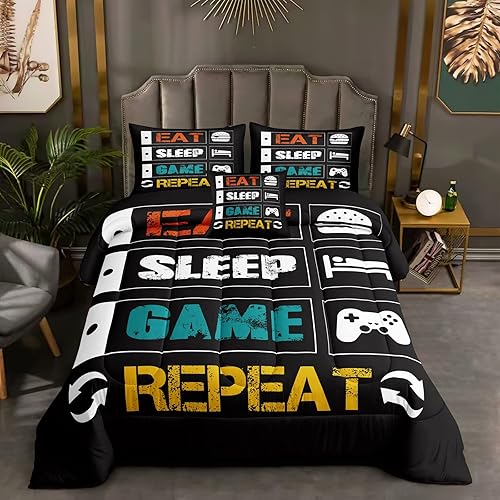 Miniatura 2 de ROWADALO Juego de ropa de cama con estampado de videojuegos de 6 piezas para niños y adolescentes, juego de ropa de cama de microfibra con control