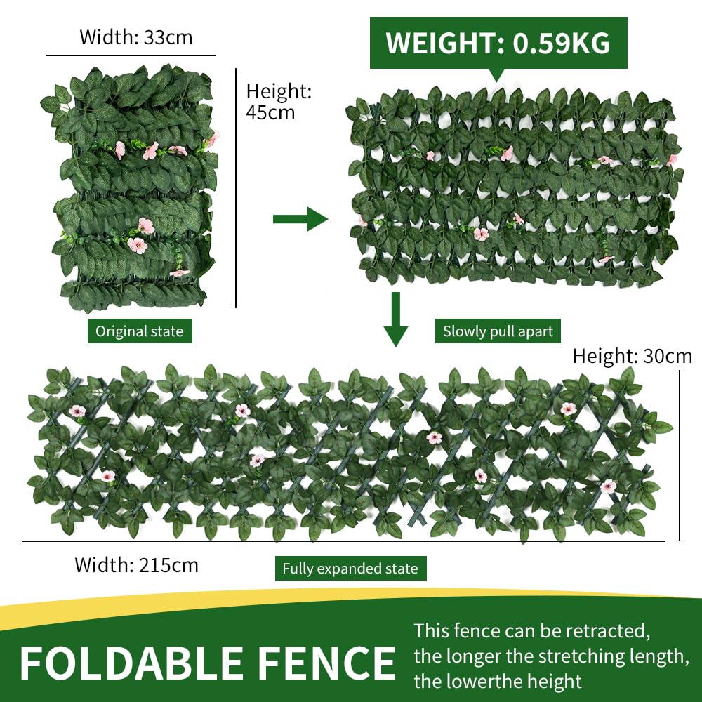 Expandable Garden Fence Screening Panels with Faux Ivy Privacy Screen - Pink Flower - 200x30cm - Image 4