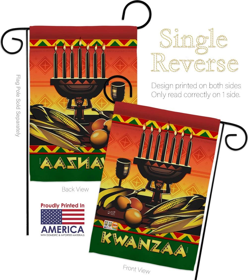 Celebrate Kwanzaa Garden Flag Set Wood Dowel Black History Kinara Candles Celebrates African Americans Heritage Small Decorative Gift Yard House Banner Made In USA 13 X 18.5