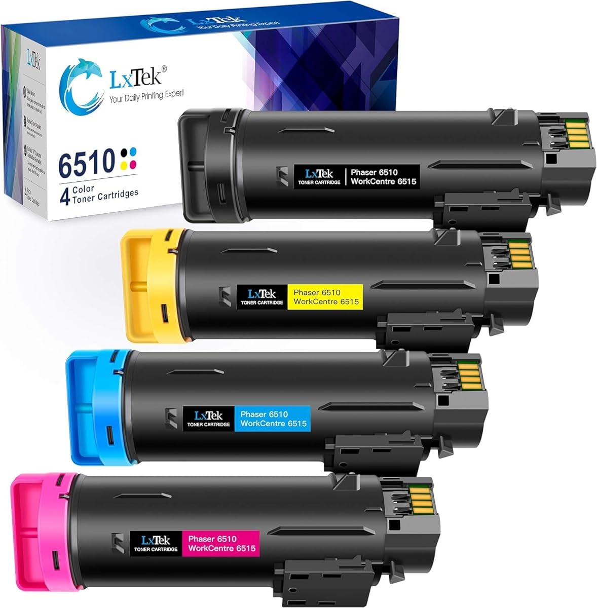 LxTek Compatible Toner Cartridge 6510 6515 106R03480 106R03477 106R03478 106R03479 Replacement for Xerox Phaser 6510, WorkCentre 6515 High Yield (1 Black, 1 Cyan, 1 Magenta, 1 Yellow, 4-Pack)