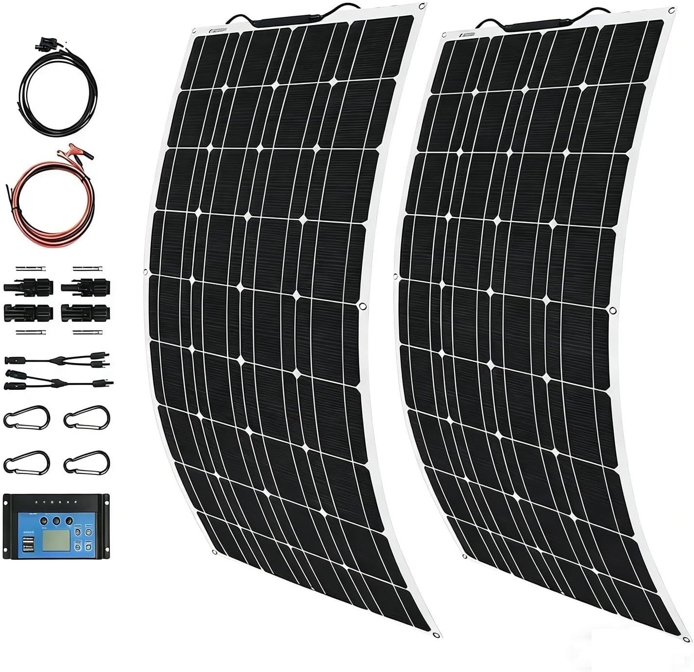 1000W Flexible Solar Panel Kit 2 * 500 Watt Solar Panel with Charge Controller Monocrystalline Solar Panels Photovoltaic Module for RV Boat Cabin Camping Tent Off Grid Battery Charging
