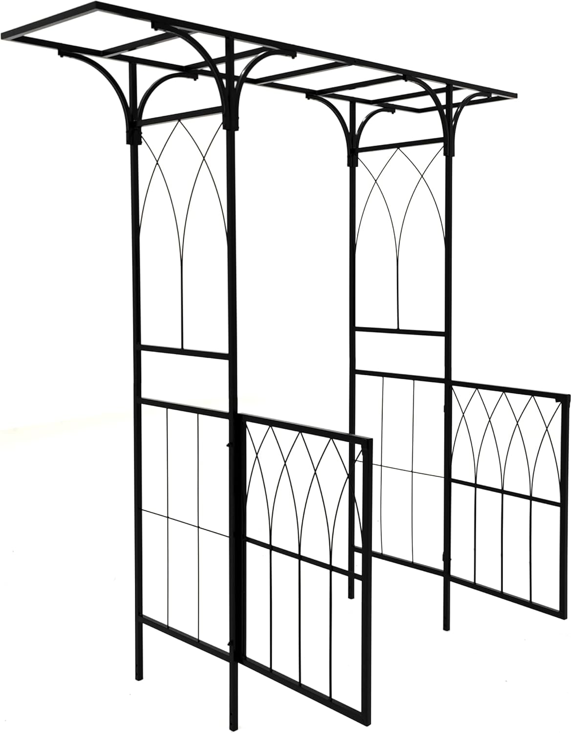 Heavy-Duty Metal Garden Arch with Double Gates - 79.5" W x 82.7" H Black Arbor Trellis for Climbing Plants, Outdoor Lawn & Patio Decor