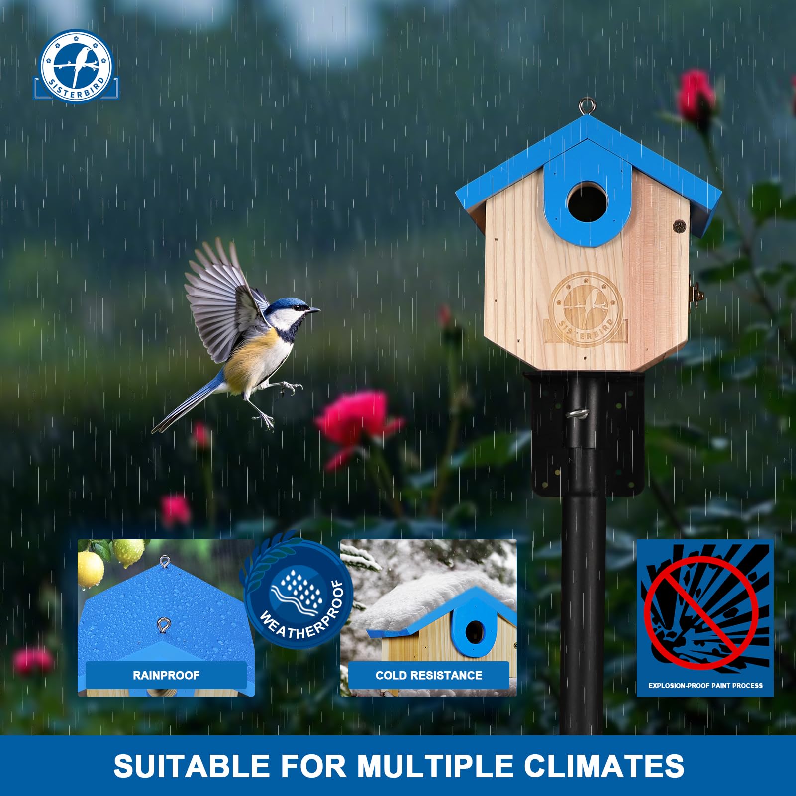 SISTERBIRD- Casas para pájaros WREN para Exteriores Casas para pájaros Colgantes de Cedro para Exteriores Casas para pájaros con Orificio de Entrada de 1-1/8 para Espacio Libre Exterior Caja Nido de
