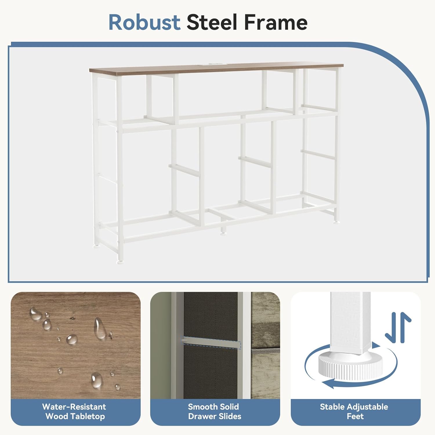 DUMOS TV Stand Dresser with 8 Fabric Drawers and Open Shelves, LED Entertainment Center with Charging Station, Wood Top Media Console for 45-55 inch, Bedroom, Greige Oak