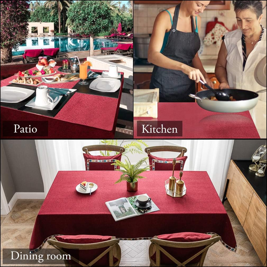 Pahajim Christmas Table Cloth Solid Color Cotton Line Tablecloth Rectangle Table Cloths Wrinkle Free Table Cover Burlap Waterproof Tablecloths for Kitchen Dinning Table Party Decoration(55 x 79 inch)