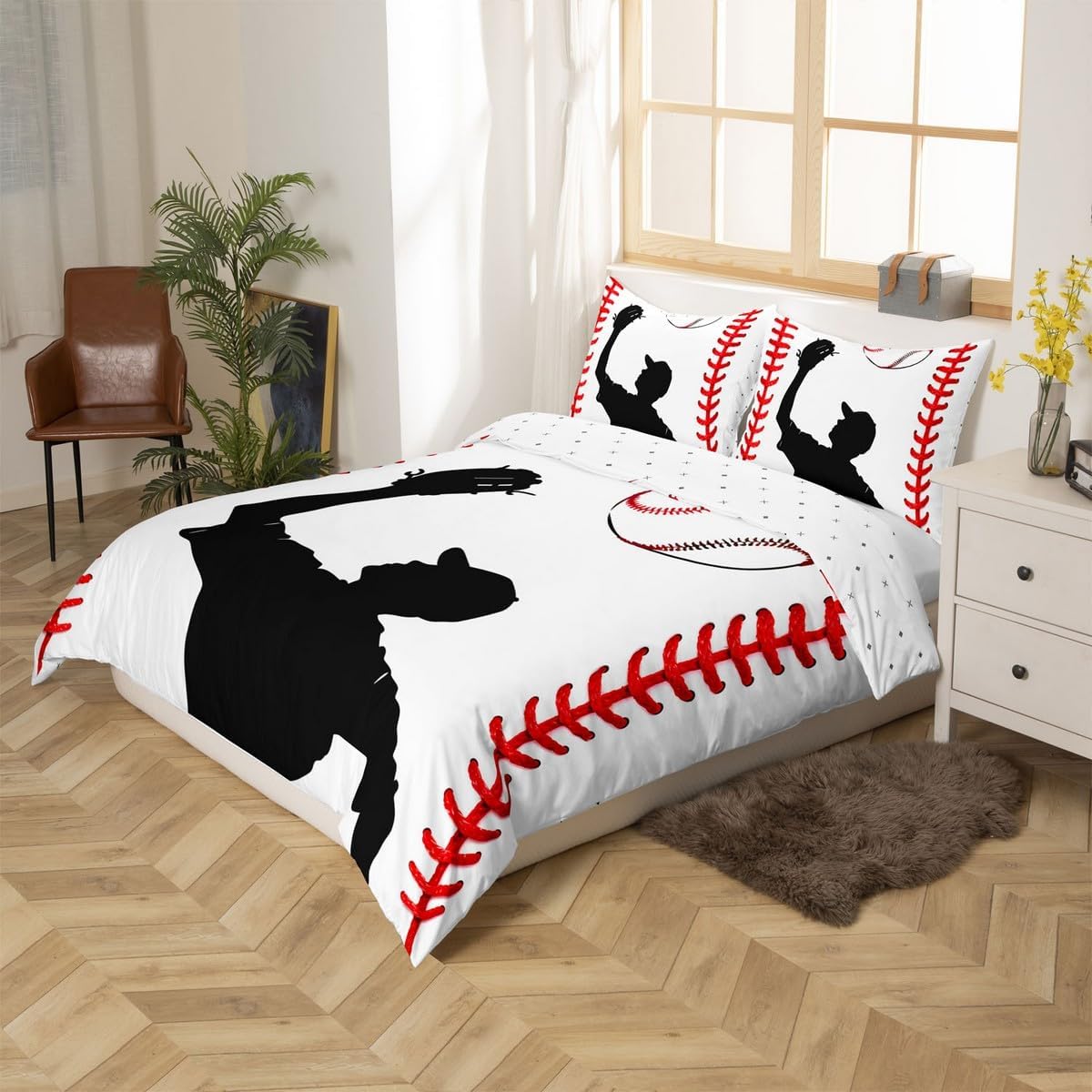 Baseball Sports Duvet Cover Set Toddler Size,Ball Sports Bedding Set for Kids Boys Girls Room Decor,Red Tie-dye Comforter Cover,Sports Player Quilt Cover with 1 Pillowcase(No Comforter)