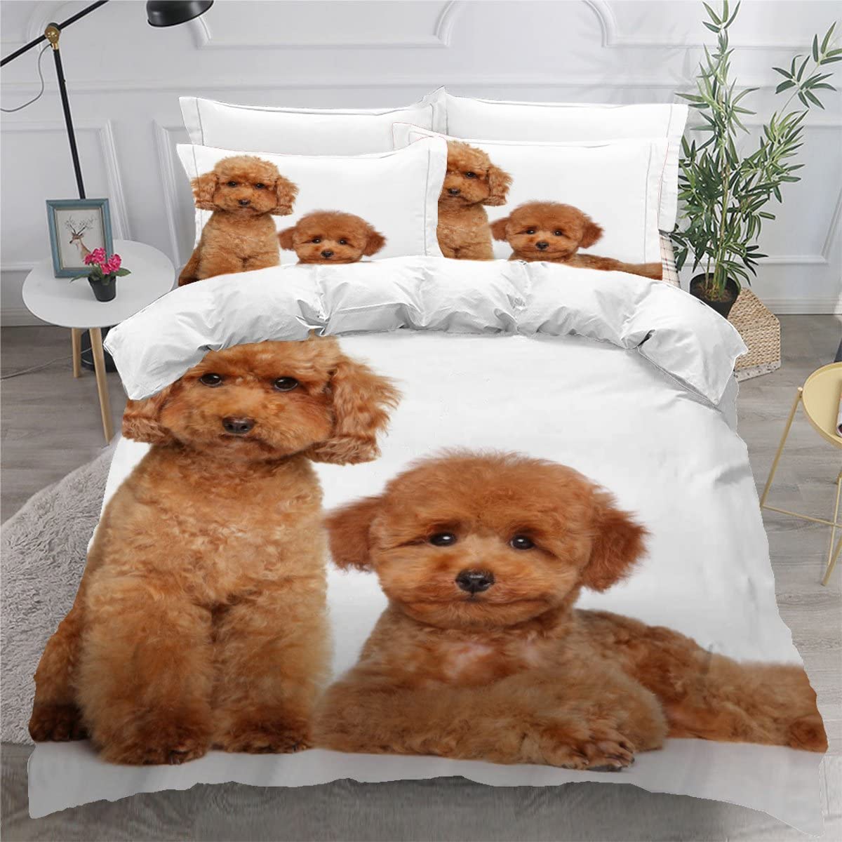Parure de lit 155x220 cm caniche en microfibre hypoallergénique 3 pièces pour enfant