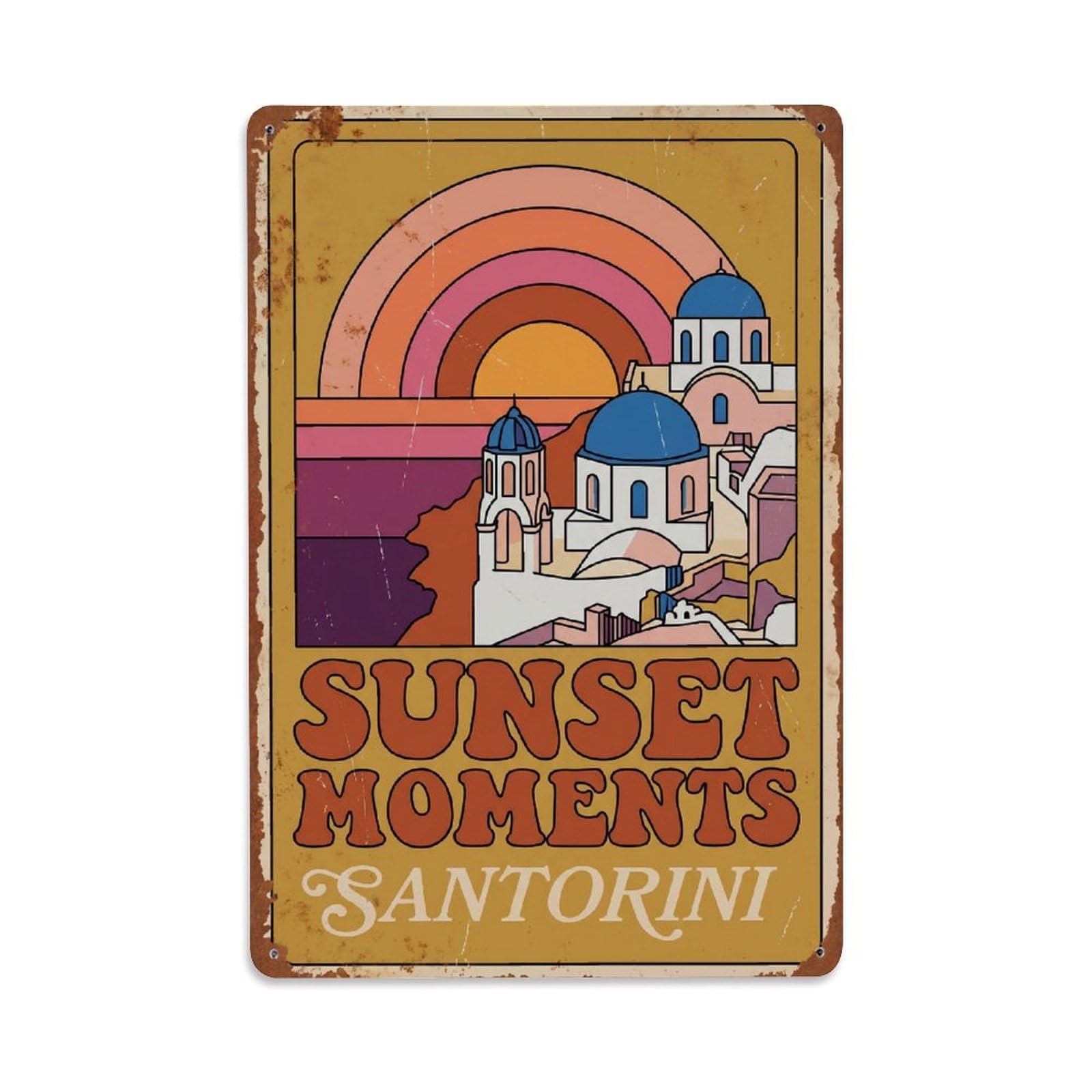 Gead 8X12inch Style Vintage Travel Santorini Sunset Moments Metal Tin Sign