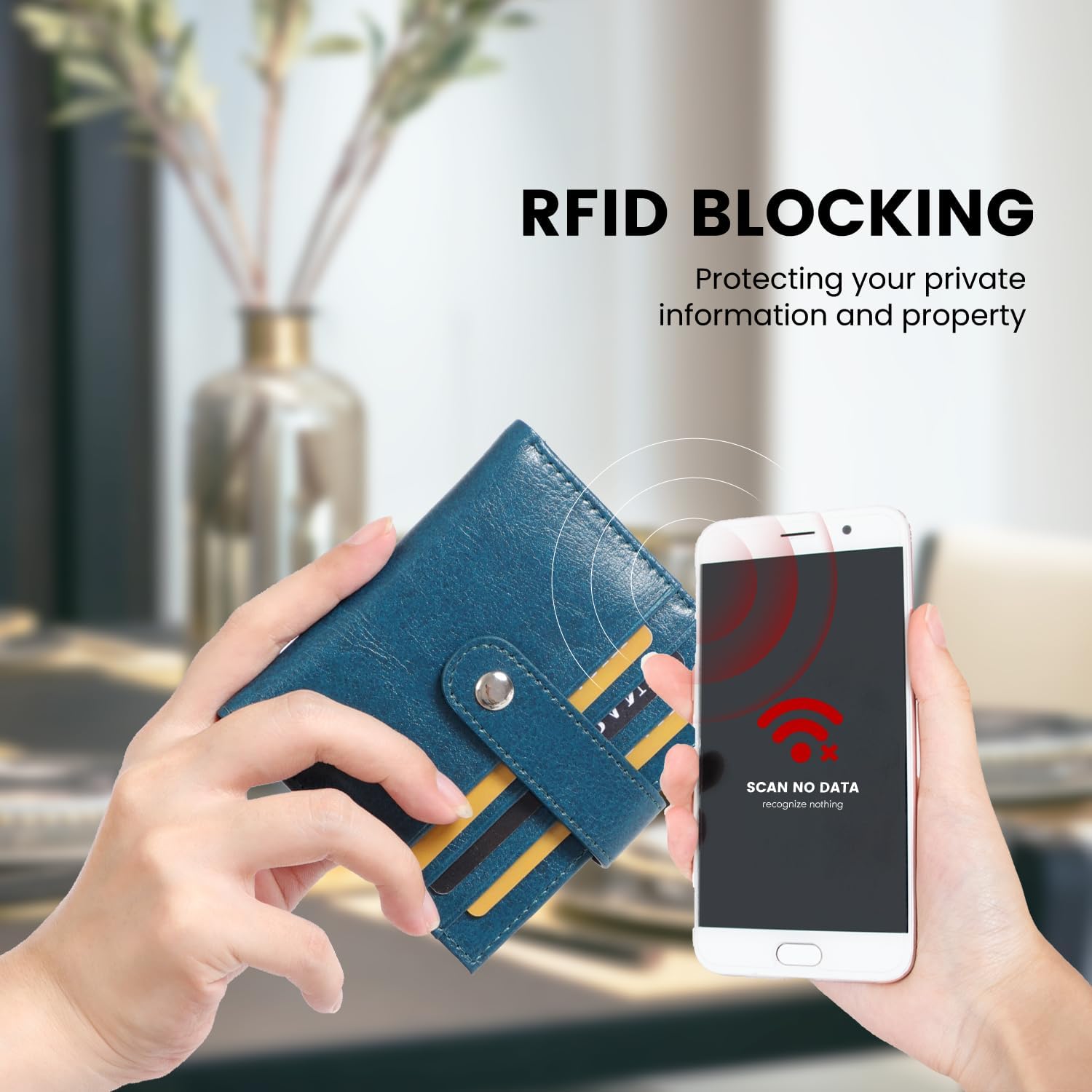 Women's Slim Leather RFID Blocking Bifold Wallet with Zipper Coin Pocket - Minimalist Small Credit Card Holder (Peacock Blue) - Image 4