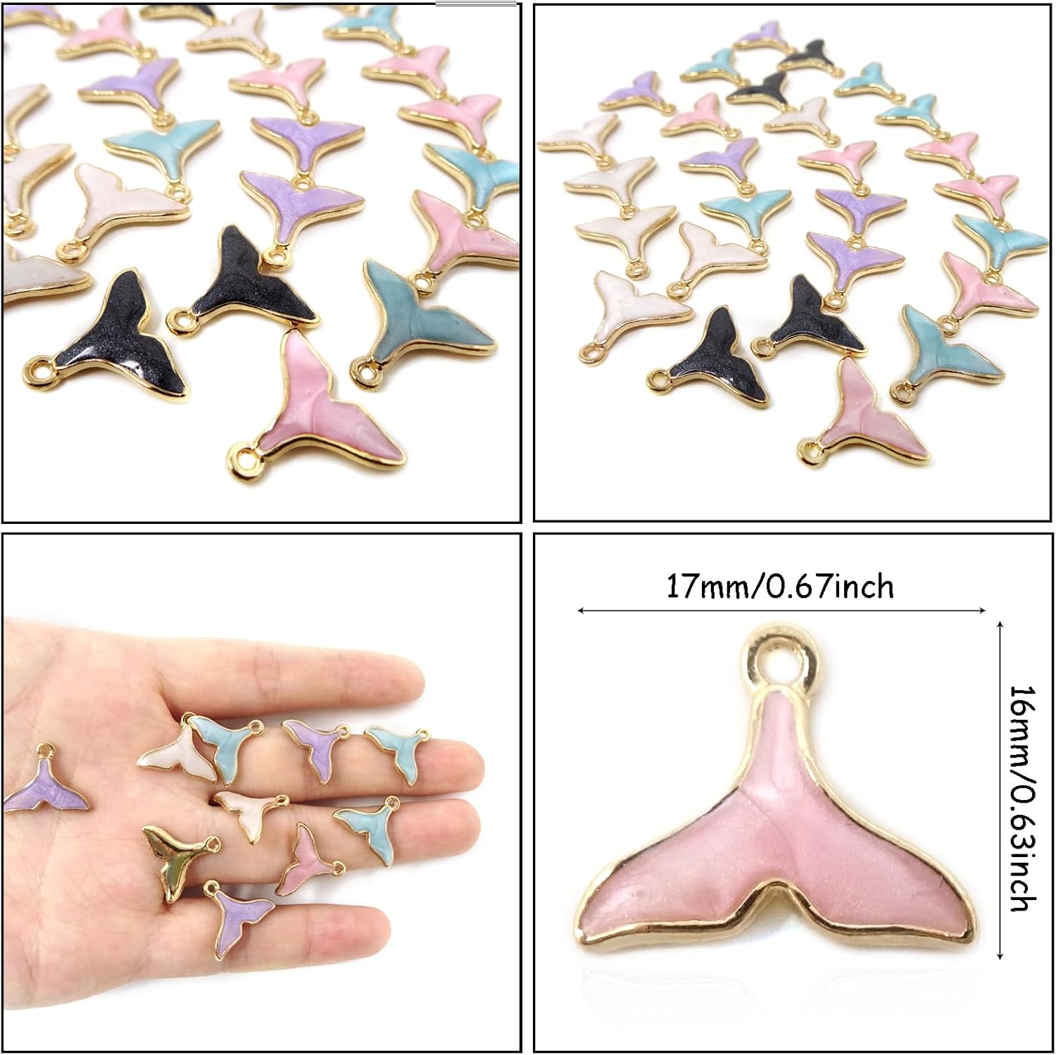 Honbay 30PCS Enamel Alloy Charms Pendant Dainty Fish Tail Pendants Cute Whale Tail Dolphin Tail Tiny Pendants Bead Charms for Keychains Earrings Bracelets Necklaces Jewelry Making and DIY Crafts - Image 2