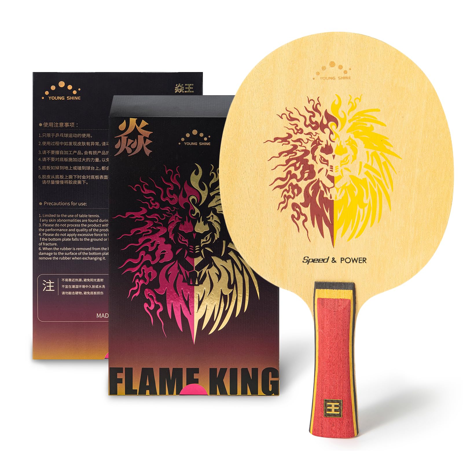 YAN-Wang Professional Ping Pong Paddle,Oneside is External and Otherside is Built-in Arylate Carbon Table Tennis Racket,for Intermediater and Advanced