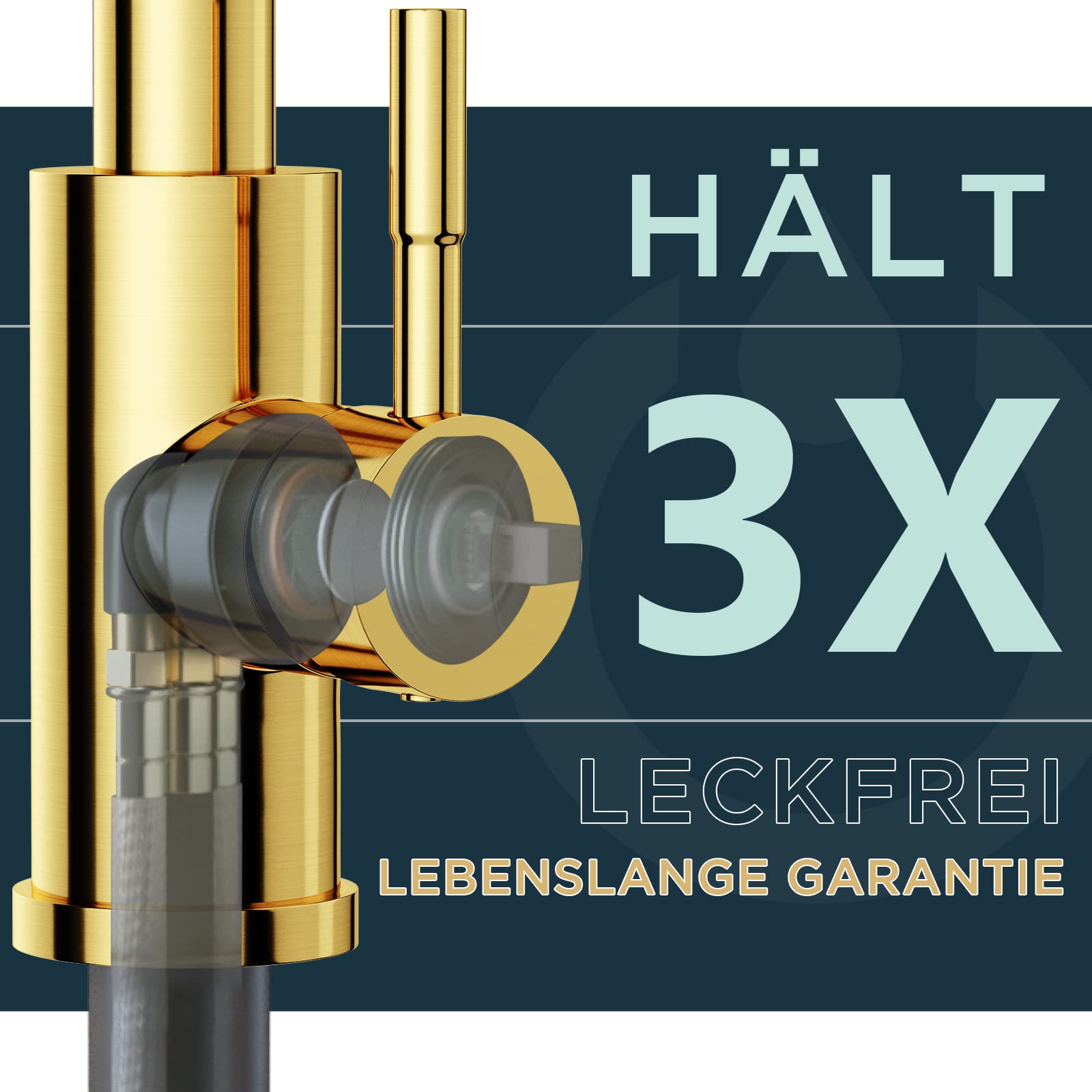 FORIOUS Wasserhahn Küche, Hoher Bogen Küchenarmatur mit Herausziehbarer Brause Ausziehbar Armatur, Mischbatterie Spültischarmatur Küche Küchenarmaturen, 360° Schwenkbar, Gebürstetes Gold