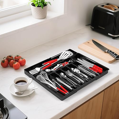 Miniatura 6 de Organizador grande de cubiertos, organizador de cubiertos de cocina expandible sin BPA, organizador de cajones de cubiertos de 9 ranuras con
