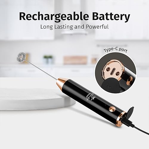 Vista 578 de Zulay Kitchen - Espumador de leche de mano con pilas AA Duracell: batidora de bebidas resistente para café, latte, capuchino y más, color aurora