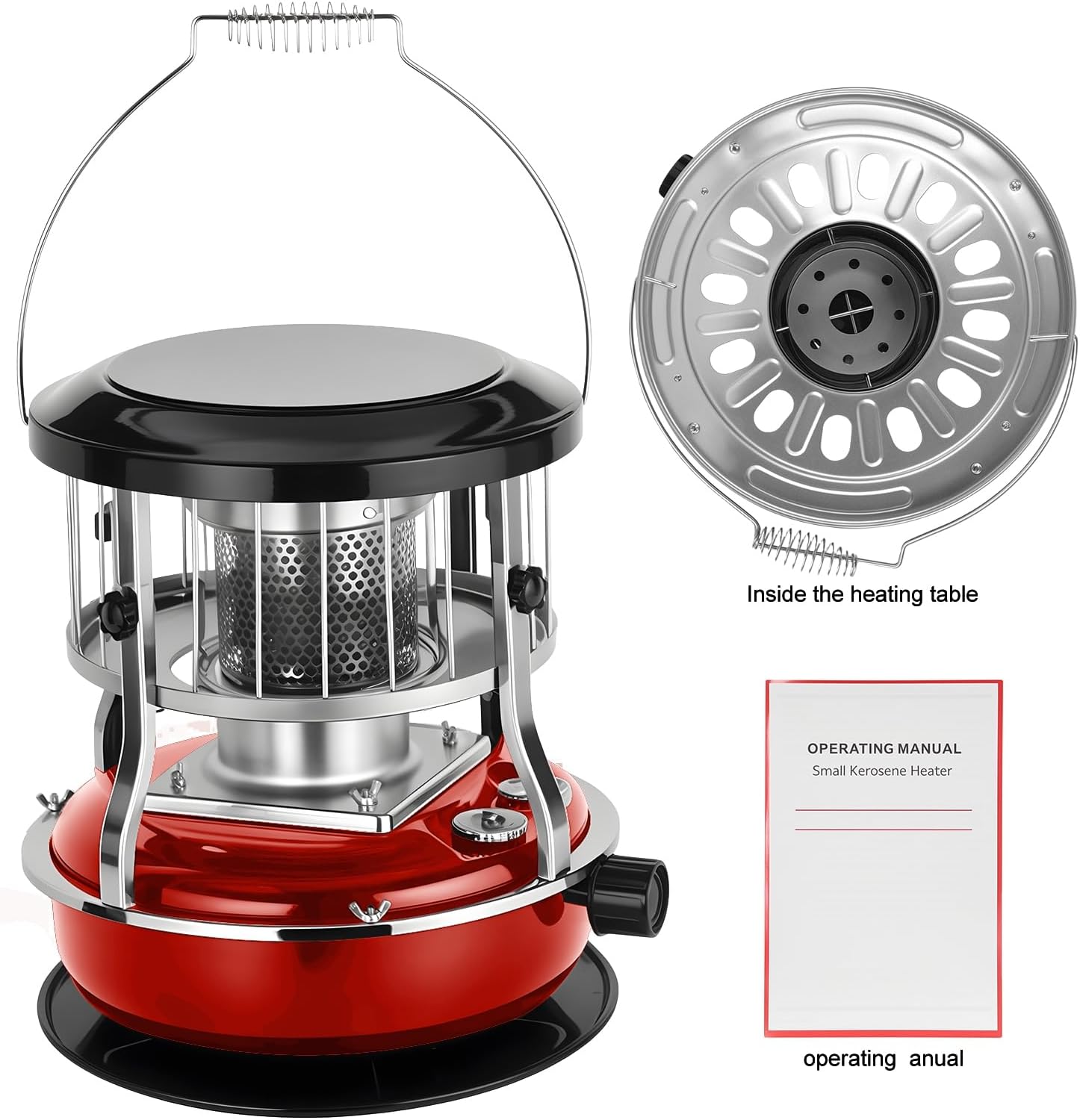 Kerosene Heater, Non Electric 9000 BTU Kerosene Stove, Portable Radiant Kerosenes Heater for Indoor Emergency Use Camping Hunting Cooking, Long Burn Time Manual Heating Stove Red