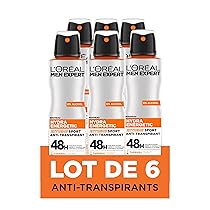 L’Oréal Men Expert Hydra Energetic – Deodorante spray antitraspirante Extreme Sport, confezione da 6 x 150 ml