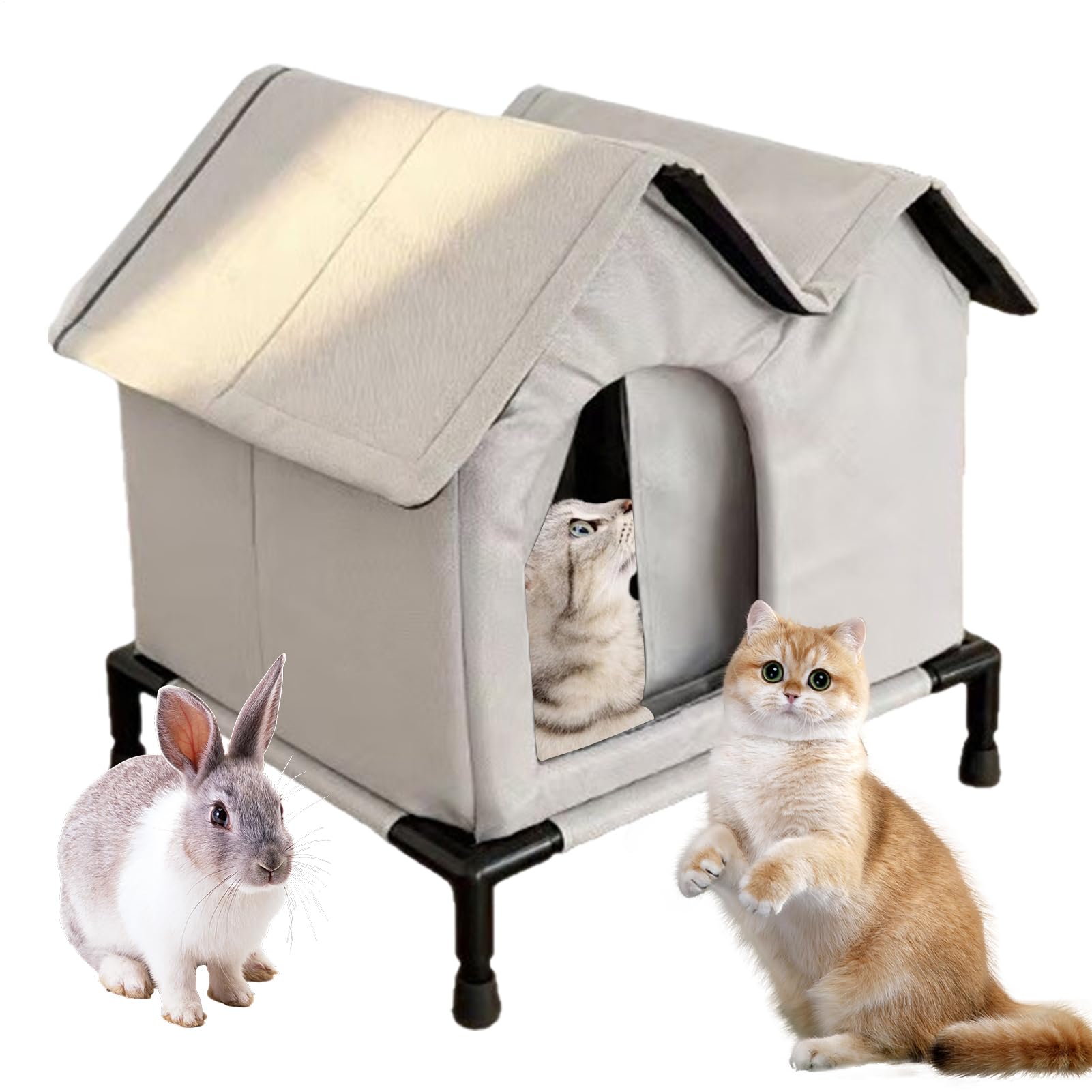 Casa para Gatos Exterior Impermeable, Cálida Y Aislante Caseta para Gatos De Exterior, Refugio Exteriors con Base Elevada Y Cojín, Casa para Gato Exterio R para Gato Perros Callejeros