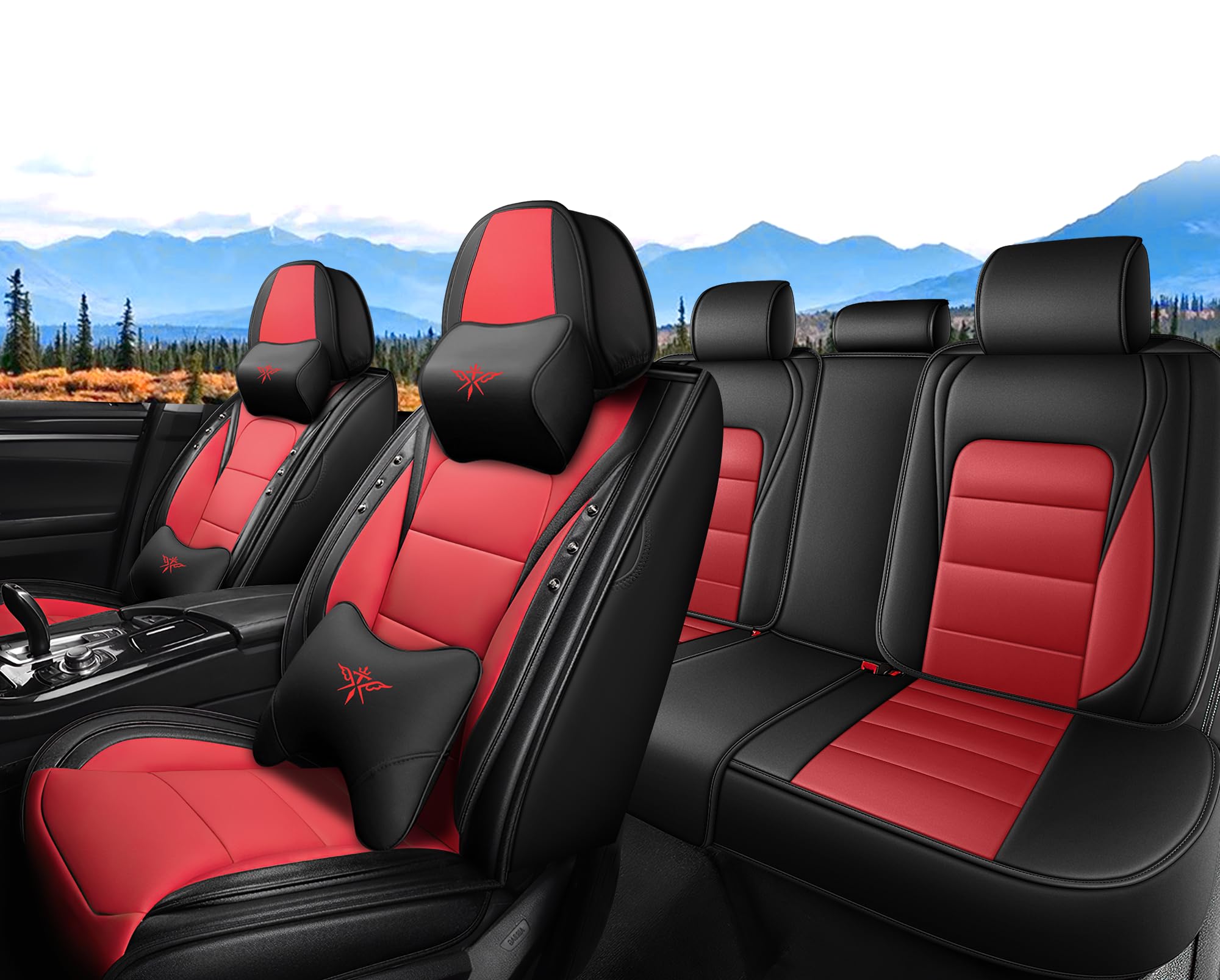 Seat Covers 5 Seats for Land Rover Range Rover Evoque 2005-2025,Luxury Full Set Front and Back Leather Car Seat Cover Full Set,Waterproof car seat Cushion,Vehicle Accessories (Black Red)