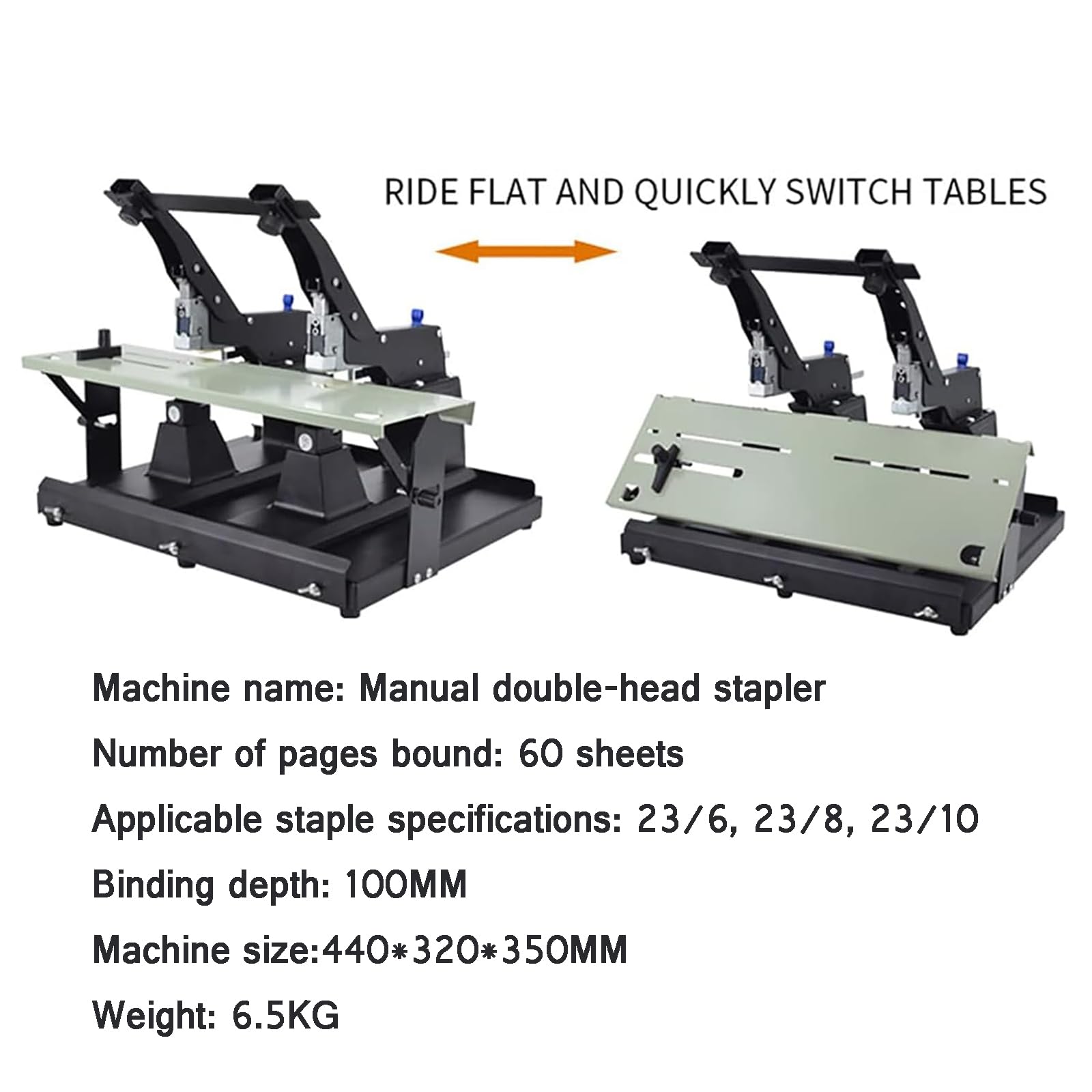 Ręczny zszywacz z podwójną głowicą, Heavy Duty Auto Rapid zszywacz z uchwytem, liczba stron wiążących: 60 arkuszy, głębokość wiązania: 6,5 mm, specyfikacje zszywania: 23/6, 23/8, 23/10, do fabryk