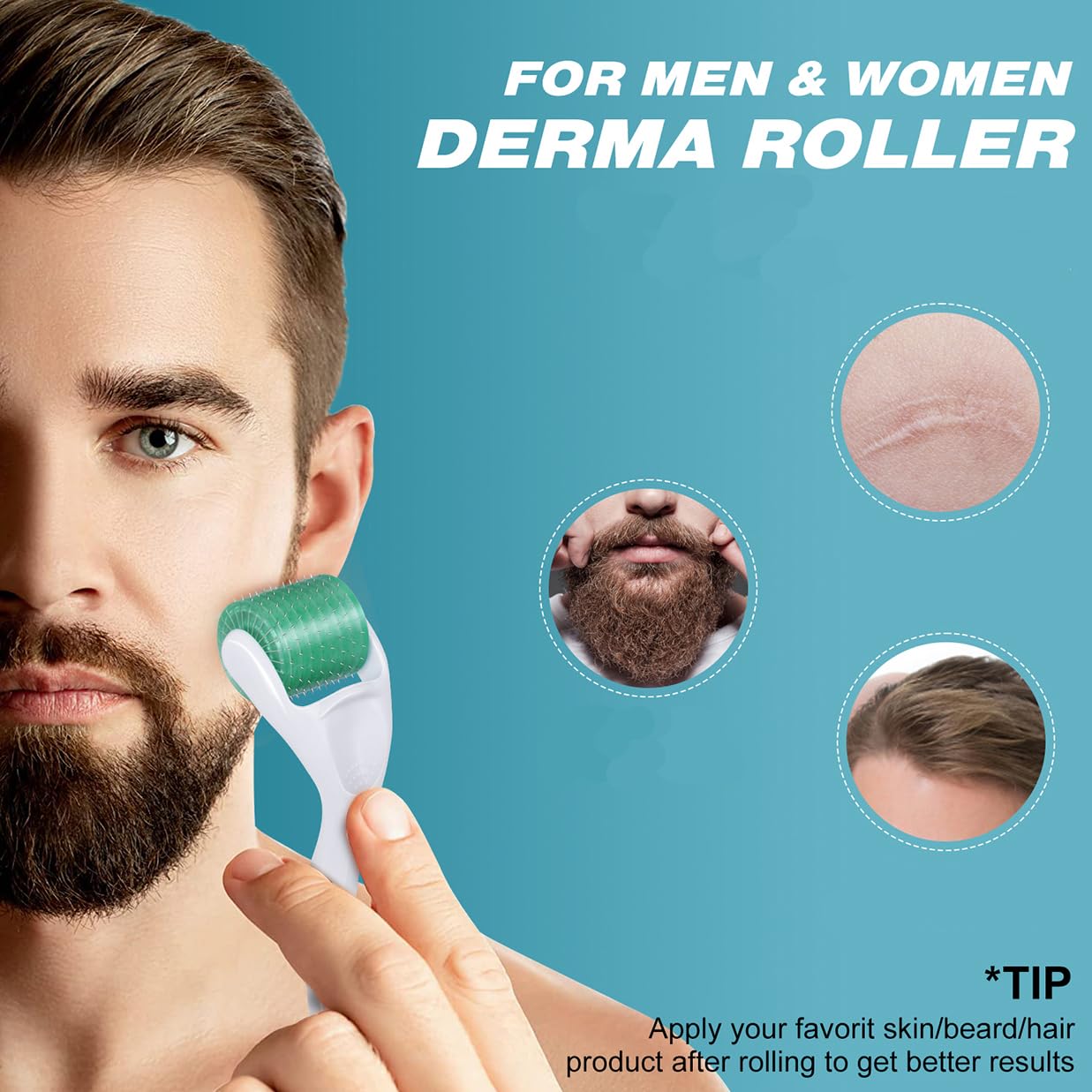 9Oine Derma Roller for Body Face - 192 Titanium Microneedle Roller for Face, Skin Care Face Roller, Derma Roller for Beard Hair Growth & Care - Facial Roller for Women, Beard Growth Roller Gift for Men