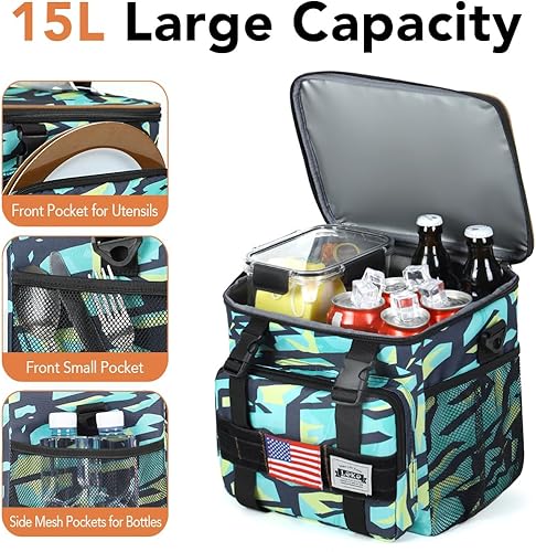 Miniatura 4 de Lekesky Lonchera para hombre, bolsa de almuerzo a cuadros verdes