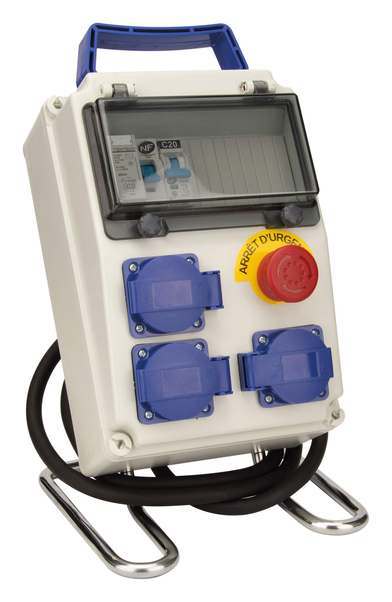 Zenitech Coffret 8 modules de chantier IP54 équipé avec accessoires & Perel ec10r25 Câble d'extension, 3 G2,5, 10 m Longueur, en caoutchouc noir