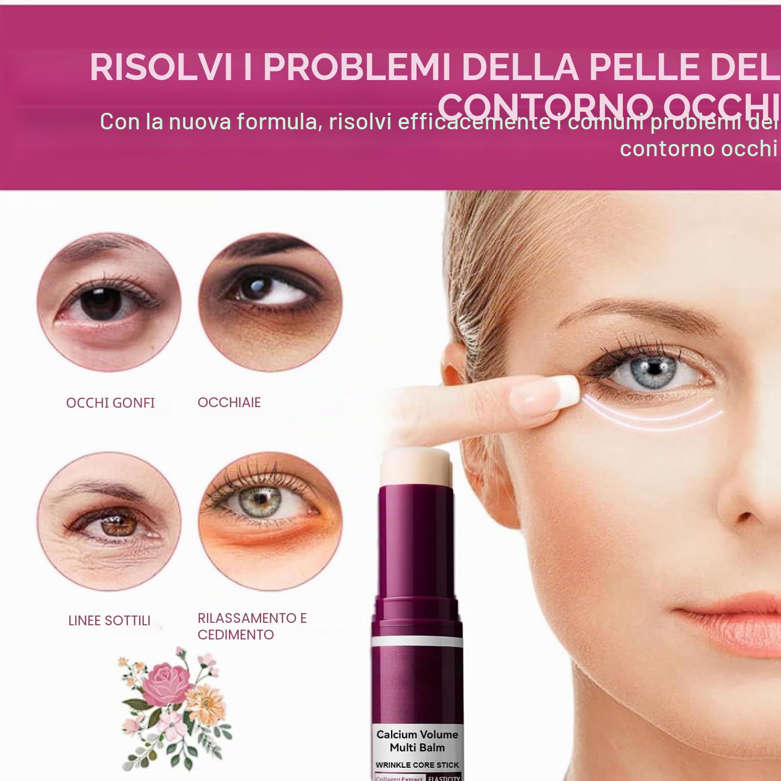 Calcium Volume Multi Balm Stick, stick antirughe con estratto di collagene, balsamo idratante ed elasticizzante per viso, occhi e labbra, cura multiuso per l'uso quotidiano (2 pezzi)