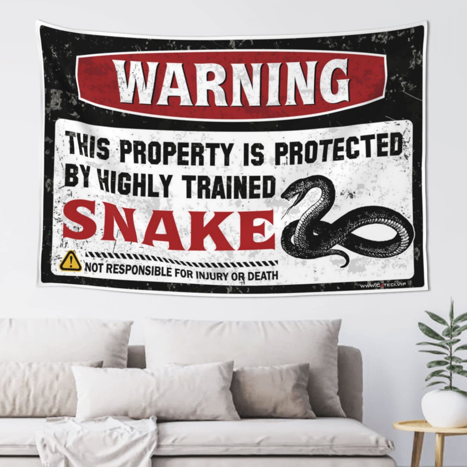 Pravoxi Men's One Color Beer Decorations For Man Cave Warning This Property Is Protected By A Highly Trained Snake Tapestry Beer Decor Man Cave Decorations(75X100cm)