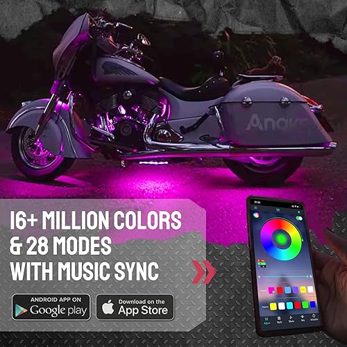 Miniatura 9 de Kit de 8 tiras de luces LED subterráneas para motocicleta, impermeables, luces de neón RGB, efecto suelo, tiras de luz atmosférica DC 12V con