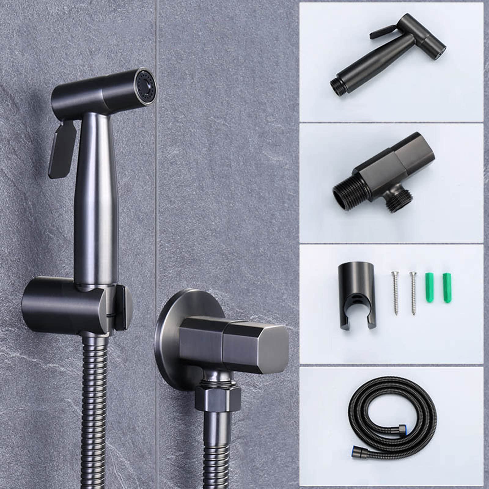 Kit spruzzatore per bidet portatile Rubinetto per bidet con maniglia singola in acciaio inossidabile grigio Spruzzatore per bidet a parete Rubinetto per acqua fredda a parete Doccia per bidet da bag