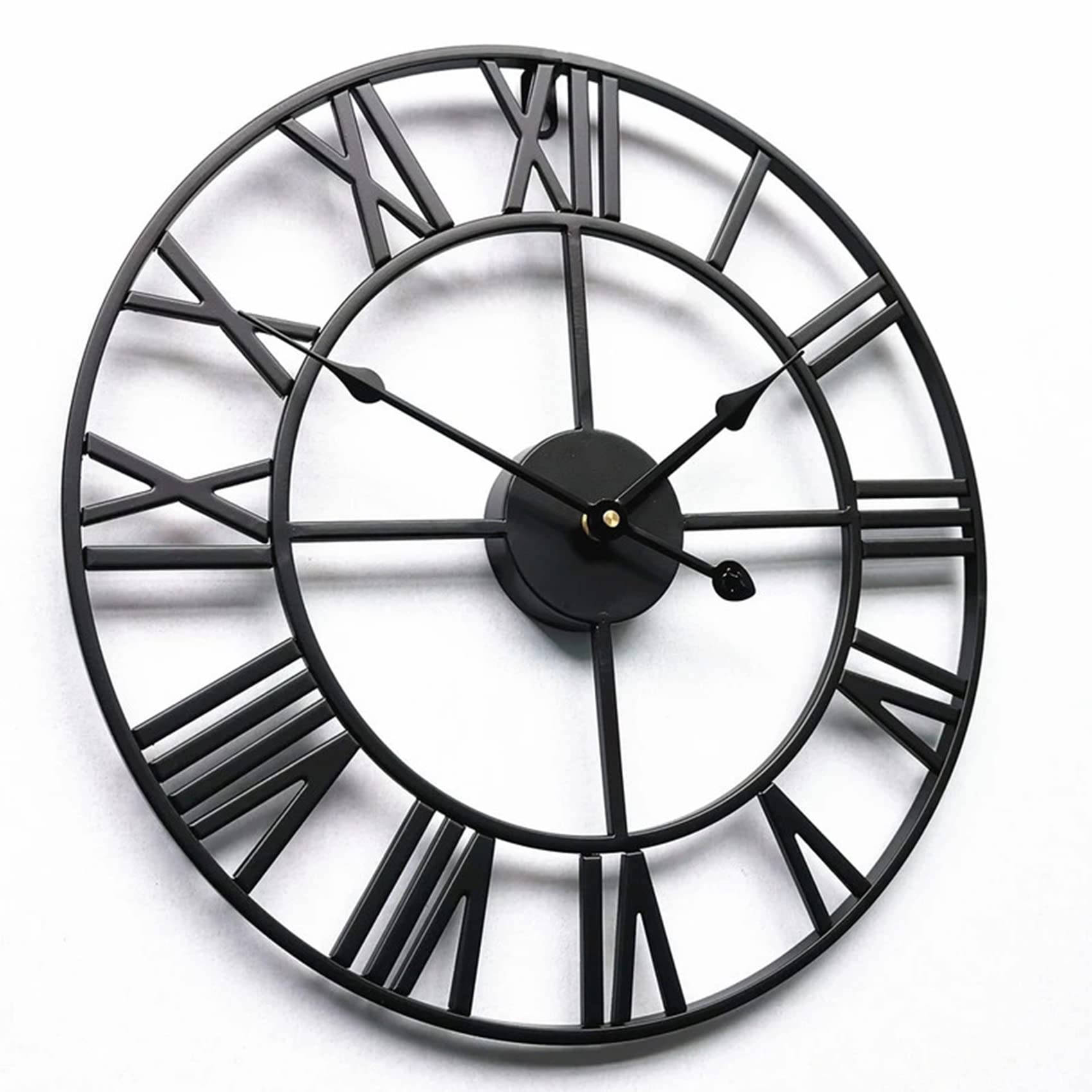 ZXCVB Reloj de Pared Grande 3D de 40/47/60/80cm, Reloj de Pared de Metal Hueco Redondo Retro, Reloj de números silencioso Moderno, decoración de jardín Interior y Exterior para el hogar,Negro,60cm