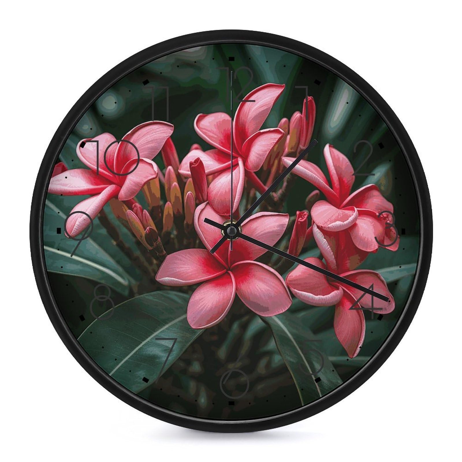 DWVTSLH Plumeria Wall Clock 10 Inch Silent Non-Ticking Modern Clocks Battery Operated - Decorative Wall Clocks for Bedroom Living Room Kitchen Office Wall Decor Gift Idea