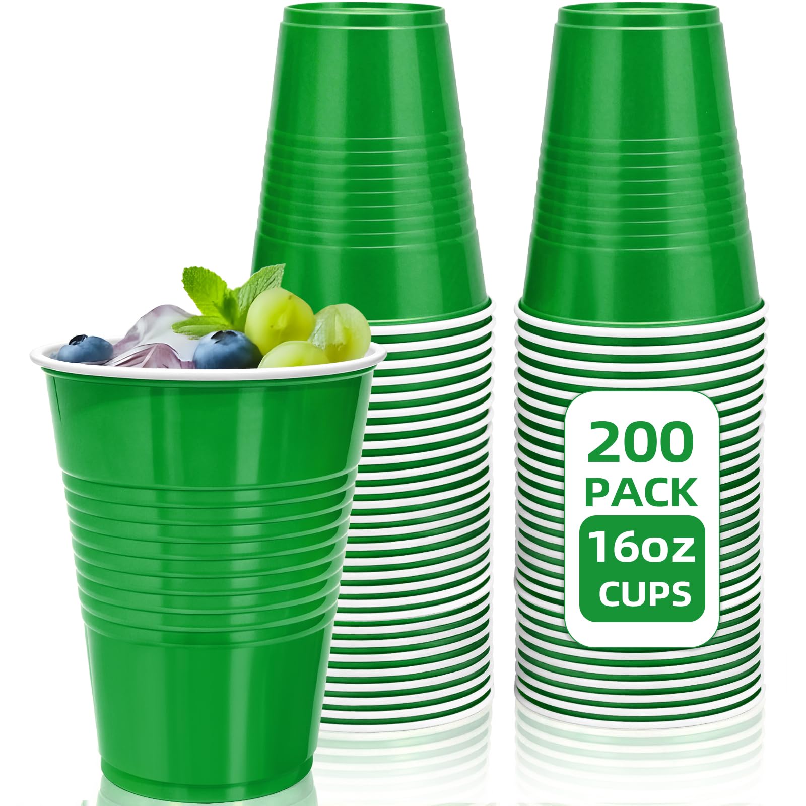 200 Count Green Plastic Cups 16 oz - Green Disposable Cups